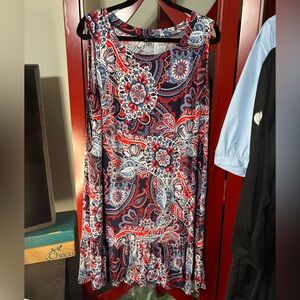AGB Red and Blue Floral Midi Dress